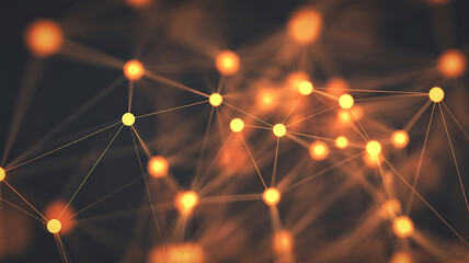 Abstract Network Visualization Golden Orange Nodes Connected by Thin Lines Dark Background