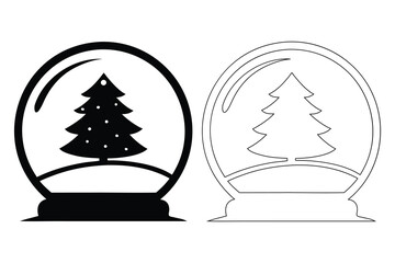 Black and white snow globe with Christmas tree winter