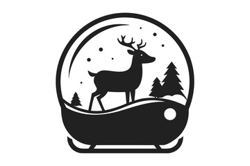 Black silhouette snow globe with deer and trees winter