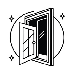 Open door with sparkling stars and circular frame doorway