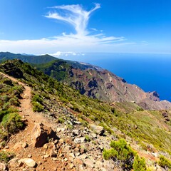 Obraz premium Mountain trail overlooking ocean