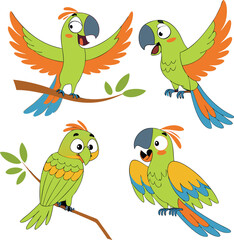 Set of Parrot illustration vector design, Parrot logo and icon design, Parrot vector design in white background
