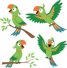 Parrot illustration vector design in white background, Parrot logo and icon design, Set of Parrot vector design