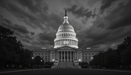 Dramatic political gathering washington d.C. Nighttime photography urban environment low angle view government concept