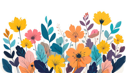Colorful Stylized Floral Border Illustration.