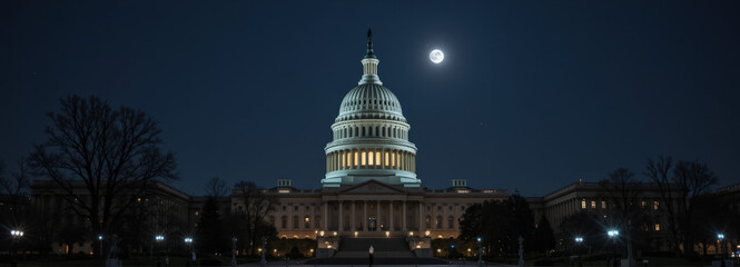 Fototapeta premium Moonlit night view of the u.S. Capitol building washington d.C. Architectural photography urban landscape