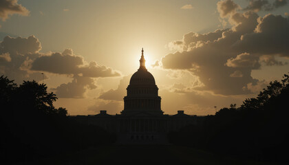 Sunset silhouette of the u.S. Capitol building washington d.C. Landscape photography evening atmosphere dramatic view civic pride