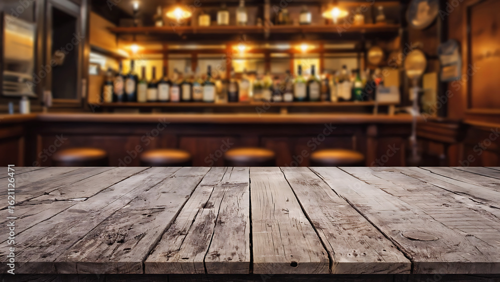 Aufkleber empty wooden table rustic and blurred background of bar or pub for product display high quality phot