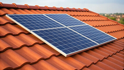 Modern solar panels installed on a terracotta tiled roof, harnessing clean energy for a sustainable home.