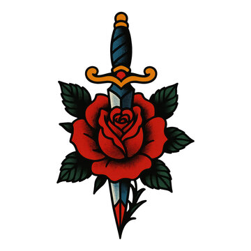 PNG Vintage dagger rose tattoo