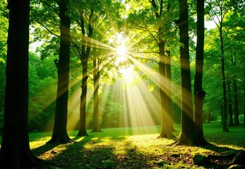 Sunlight Through Deciduous Trees in a Forest Clearing