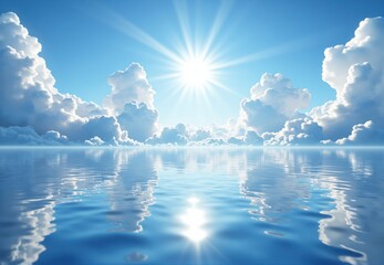 Ocean Reflection of Sun and Cumulus Clouds