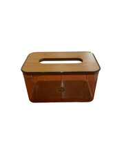 Minimalist Style Tissue Box with Wooden Lid and Brown Transparent Container