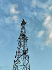 View of antenna for radio signal against light