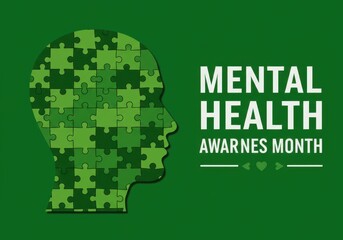 Mental health awareness month puzzle head illustration