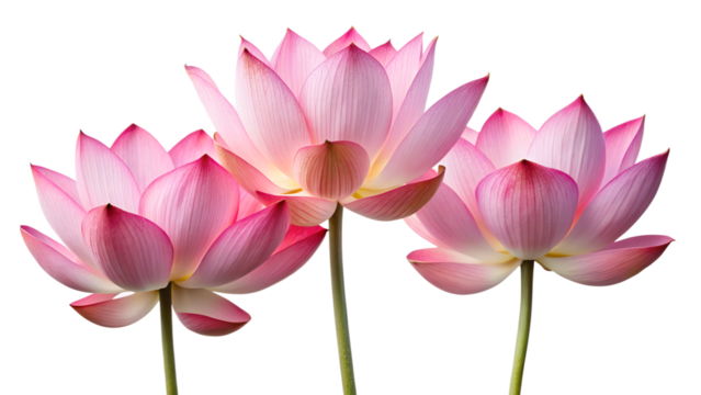 Three Pink Lotus Flowers in Full Bloom Isolated on Transparent Background beautiful - Powered by Adobe