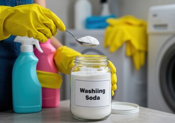 Adding washing soda to a jar for laundry cleaning