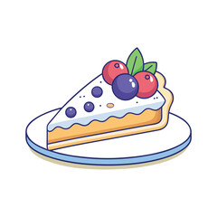 Colorful illustration of a cake slice with berries and leaves