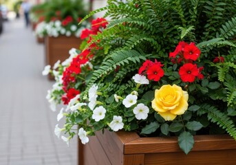 Naklejka premium A beautiful flower arrangement with red, white, and yellow flowers in a planter