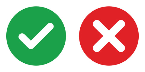Set of green checkmark, red cross, x mark icon, flat rounded right and wrong sign concept vector illustration. tick mark symbol and x cross icon © Adobe boss