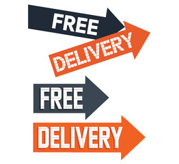Free Delivery Arrow Banner Set Navy Blue Orange Shipping Promotion Vector Marketing Label Collection