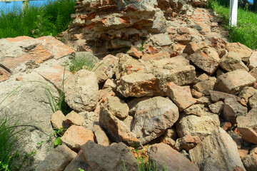 Urban Archaeology Site Showing Layers Of Old Brickwork And Soil In Historical Excavation Area. Uncovering The Past Time Layers And Hidden Stories In Ancient Urban Foundation.