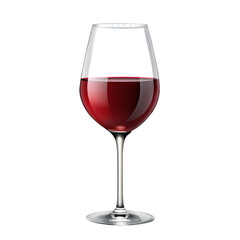 A crystal glass filled with red wine, isolated against a transparent background, perfect for a celebration