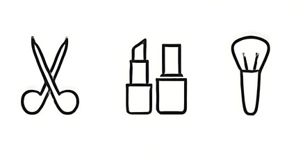 Beauty Salon Icons on White Background – Hairdresser Tools and Makeup Symbols for Branding