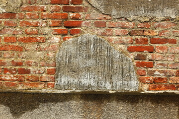 Old brick wall texture, weathered red bricks, rustic surface, exposed mortar, uneven brickwork,...