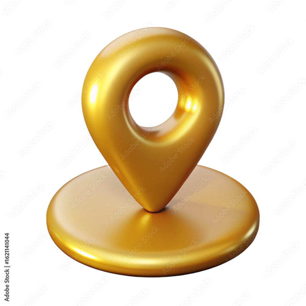 Aufkleber golden 3d map pin icon isolated on black background for location concepts
