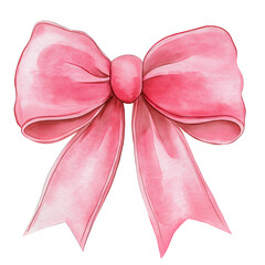 Watercolor Pink Ribbon Bow Isolated on Transparent Background. Decorative Pink Watercolor Bow Illustration Isolated.