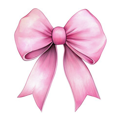 Watercolor Pink Ribbon Bow Isolated on Transparent Background