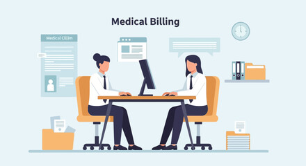 Efficient Medical Billing Process With Two Women Working Together on Claims