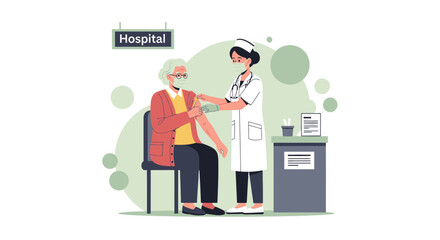Obraz premium Elderly Person Receives Vaccine Shot From Healthcare Professional At Hospital