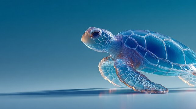 Glass sea turtle swimming in blue ocean: protecting endangered species