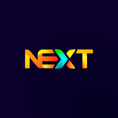 Modern colorfull gradient wordmark NEXT Logo Design, NEXT lettermark logo with letter X inside arrow