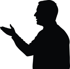 Silhouette of a man giving a speech, isolated on white background, representing public speaking, communication, and leadership in a business or conference setting