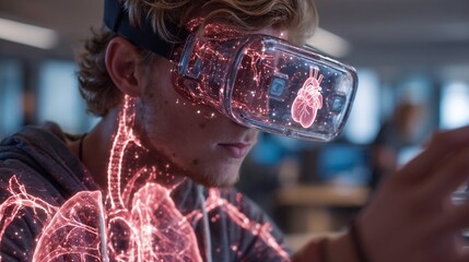 medical student engaging with virtual reality technology to study anatomy