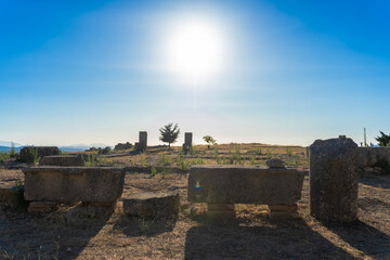 Sunset over the ruin of antic Illyrian city Bylis, Albania.
