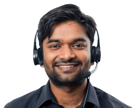 PNG  Smiling customer service representative headset