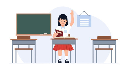 Enthusiastic Student Raising Her Hand In Classroom For Answering Question