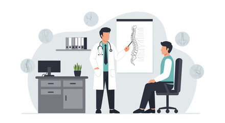 Doctor Explaining Spinal Anatomy to Patient During Consultation in Clinic Setting