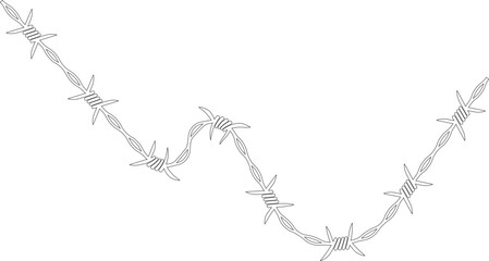 Barbed wire element forming a wave shape and barbs distributed along its path.