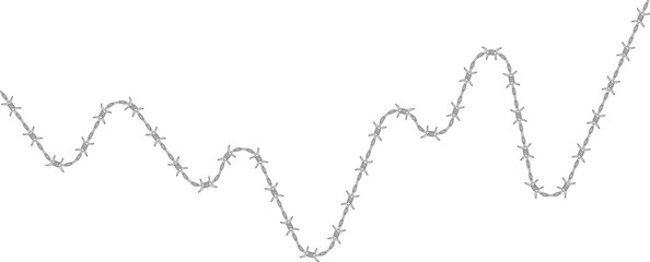Barbed wire element forming a path that changes direction and has barbs distributed along its path.