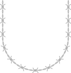 Barbed wire element forming an arc that follows a U form and has barbs distributed along its path.