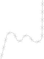 Barbed wire element forming a line with disjointed segments and has barbs distributed along its path.