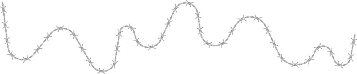 Barbed wire element forming a line that is interrupted and has barbs distributed along its path.