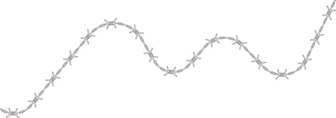Barbed wire forming a jagged edge line with sharp, abrupt angles and barbs along the path.