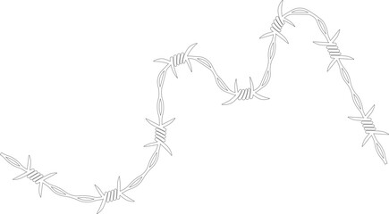Barbed wire tracing an unpredictable, random path with barbs distributed haphazardly.