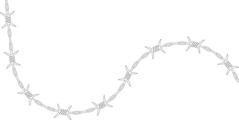 Barbed wire forming a path with random angles and scattered barbs along its course.